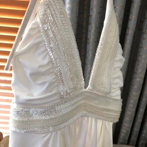 White halter top with white sequin bordering